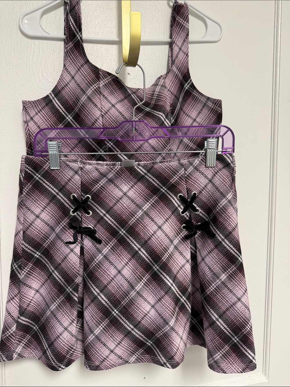 Limited Too Pink and Black Plaid Tank Top and Skirt Set
